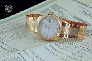 Foto 2 di 3: Rolex Daydate ref. 1803 Oro Rosa con Raro bracciale Stuoia e COSC