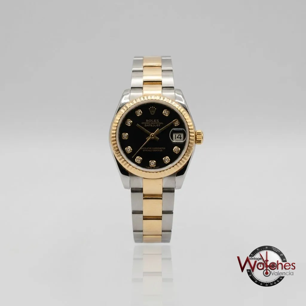 Rolex Datejust de señora (acero y oro, esfera negra con diamantes)